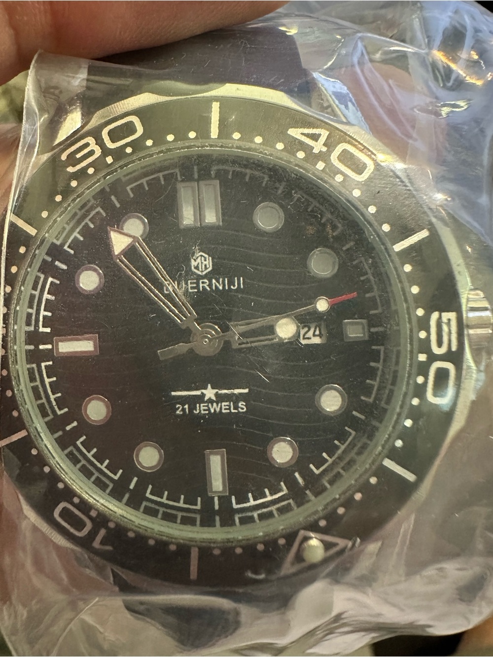 GUERNIJI 21 Jewels Automatic Mechanical Dive Watch with Black Wave Dial Ceramic